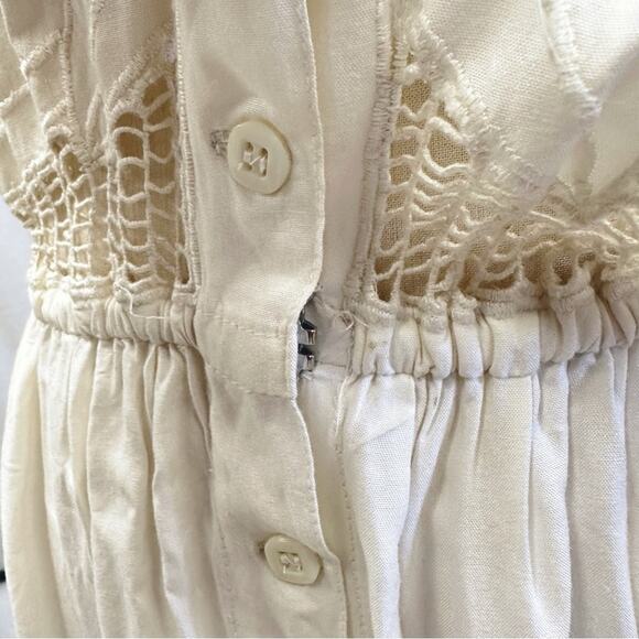 Lassy Doll white Rayon & crochet detail button up blouson midi dress size large - Picture 6 of 16